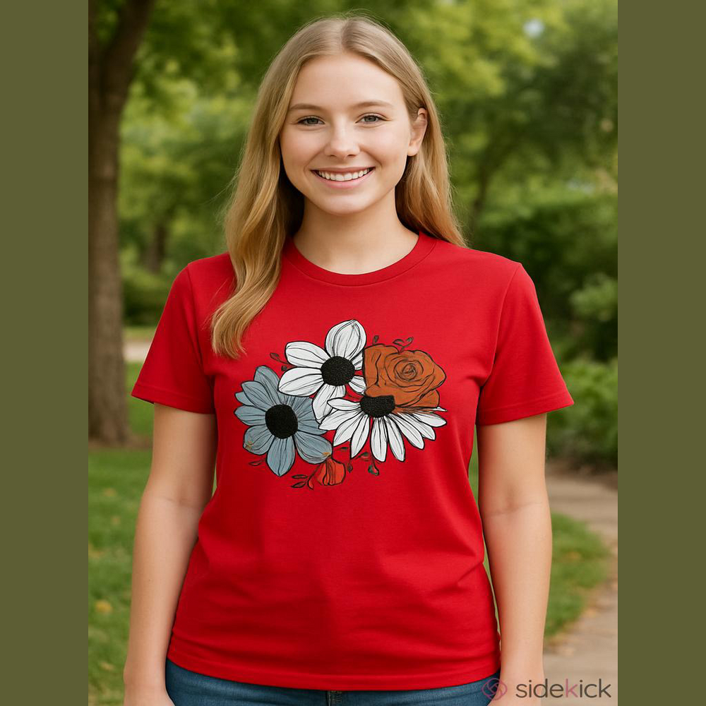 Red “Floral” T-Shirt Size Medium